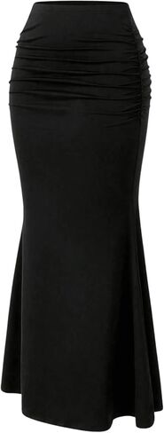 GORGLITTER المرأة Ruched Bodycon ماكسي تنورة عالية الخصر ذيل السمكة قلم رصاص التنانير الطويلة in Kuwait
