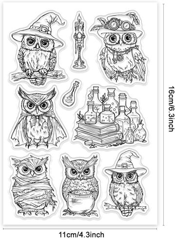 GLOBLELAND Halloween Owl Clear Stamps Owl Decorative Clear Stamps Silicone Stamps Seals for Card Making and Photo Album Decor Decoration and DIY Scrapbooking in Saudi Arabia