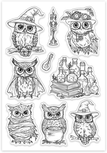 GLOBLELAND Halloween Owl Clear Stamps Owl Decorative Clear Stamps Silicone Stamps Seals for Card Making and Photo Album Decor Decoration and DIY Scrapbooking in Saudi Arabia