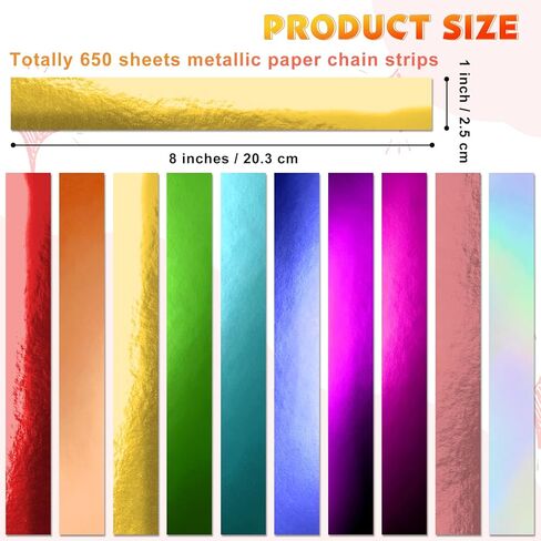 650 Sheets Paper Chain Garland 1 x 8 Inches Paper Chain Strips DIY Construction Paper Chains for Wedding Birthday Party Decorations DIY Craft Supplies (Metallic) in Saudi Arabia