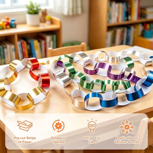 650 Sheets Paper Chain Garland 1 x 8 Inches Paper Chain Strips DIY Construction Paper Chains for Wedding Birthday Party Decorations DIY Craft Supplies (Metallic) in Saudi Arabia