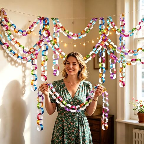 650 Sheets Paper Chain Garland 1 x 8 Inches Paper Chain Strips DIY Construction Paper Chains for Wedding Birthday Party Decorations DIY Craft Supplies (Metallic) in Saudi Arabia