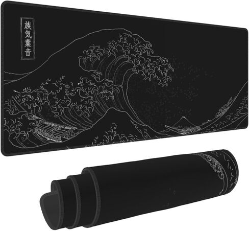 لوحة ماوس كبيرة ممتدة باللون الأسود بتصميم الرسوم المتحركة The Great Wave Off Kanagawa لوحة مفاتيح كبيرة للألعاب مقاس XXL قاعدة مطاطية مقاومة للانزلاق وقاعدة مطاطية كاملة للمكتب بنمط ثلاثي الأبعاد in Kuwait