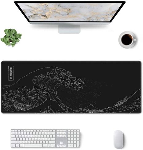 لوحة ماوس كبيرة ممتدة باللون الأسود بتصميم الرسوم المتحركة The Great Wave Off Kanagawa لوحة مفاتيح كبيرة للألعاب مقاس XXL قاعدة مطاطية مقاومة للانزلاق وقاعدة مطاطية كاملة للمكتب بنمط ثلاثي الأبعاد in Kuwait