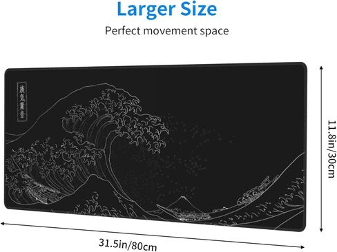 لوحة ماوس كبيرة ممتدة باللون الأسود بتصميم الرسوم المتحركة The Great Wave Off Kanagawa لوحة مفاتيح كبيرة للألعاب مقاس XXL قاعدة مطاطية مقاومة للانزلاق وقاعدة مطاطية كاملة للمكتب بنمط ثلاثي الأبعاد in Kuwait