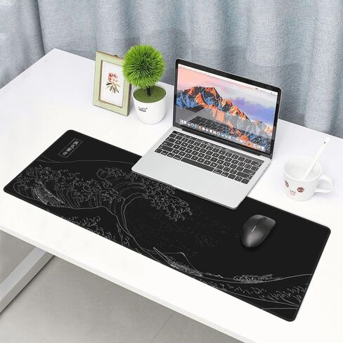 لوحة ماوس كبيرة ممتدة باللون الأسود بتصميم الرسوم المتحركة The Great Wave Off Kanagawa لوحة مفاتيح كبيرة للألعاب مقاس XXL قاعدة مطاطية مقاومة للانزلاق وقاعدة مطاطية كاملة للمكتب بنمط ثلاثي الأبعاد in Kuwait