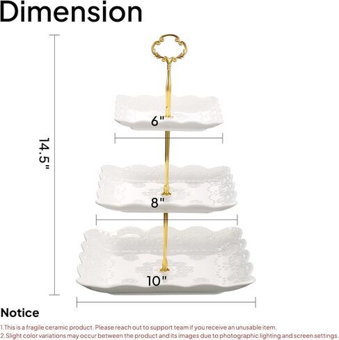 Sumerflos 3 Tier Porcelain Cupcake Stand, Tiered Serving Cake Stand, Square White Embossed Dessert Stand, Weddings Parties Pastry Serving Tray in Saudi Arabia