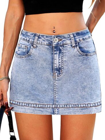 ELLEVEN Denim Mini Skirt with Built-in Shorts for Women, High Waist Stretch Y2K Skirts Casual Cute Summer Skort with Pockets in Saudi Arabia