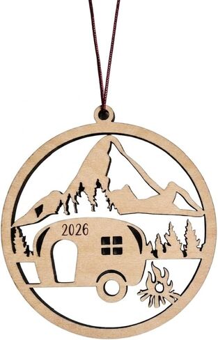 Camper Christmas Ornament - 2024 Camping Ornament - Maple Christmas Tree Ornament with Camper, Mountains, and Campfire (2024) in Saudi Arabia