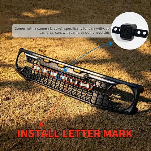 Front Grille for 2021 2022 2023 2024 2025+ Ford Bronco 2/4 Door Retrofit Front Bumper Grille Accessory with Three Amber LED Lights, Matte Black(Quantum Matrix Style) in Saudi Arabia