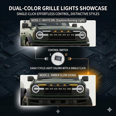 Front Grille for 2021 2022 2023 2024 2025+ Ford Bronco 2/4 Door Retrofit Front Bumper Grille Accessory with Three Amber LED Lights, Matte Black(Quantum Matrix Style) in Saudi Arabia