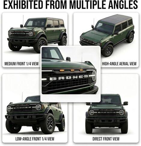 Front Grille for 2021 2022 2023 2024 2025+ Ford Bronco 2/4 Door Retrofit Front Bumper Grille Accessory with Three Amber LED Lights, Matte Black(Quantum Matrix Style) in Saudi Arabia