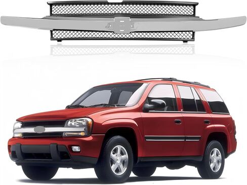 Front Grill Grille Black Center Bar With Dark Gray Mesh Insert Compatible With Chevrolet 2002-2005 Trailblazer in Saudi Arabia