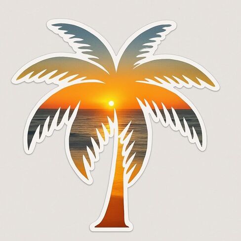2 pcs Palm Tree Stickers, Beach Sunset Chill Vibe Car Decal Sticker, 5-inches - Premium Quality Vinyl Sticker in Kuwait