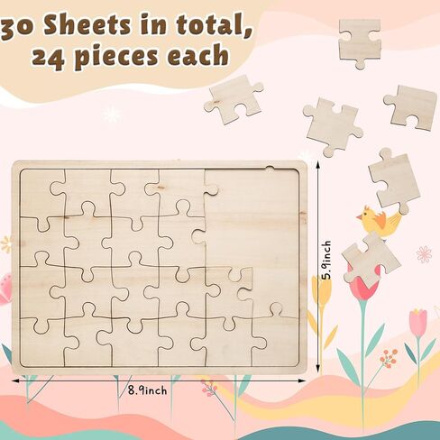 Deekin 30 Sheets Unfinished Wood Blank Puzzles Customizable Blank Wooden Pieces Freeform Things to Paint, Write and Draw On, Wooden Jigsaw Puzzles for Kids DIY Craft, 8.9 x 5.9 Inch in Saudi Arabia