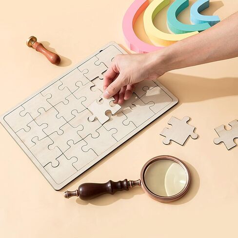 Deekin 30 Sheets Unfinished Wood Blank Puzzles Customizable Blank Wooden Pieces Freeform Things to Paint, Write and Draw On, Wooden Jigsaw Puzzles for Kids DIY Craft, 8.9 x 5.9 Inch in Saudi Arabia