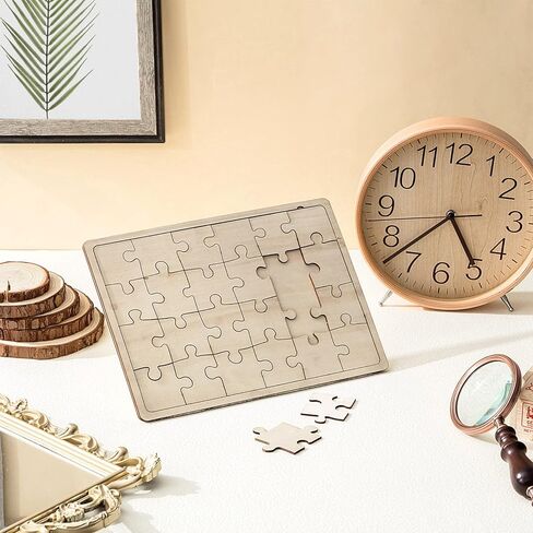 Deekin 30 Sheets Unfinished Wood Blank Puzzles Customizable Blank Wooden Pieces Freeform Things to Paint, Write and Draw On, Wooden Jigsaw Puzzles for Kids DIY Craft, 8.9 x 5.9 Inch in Saudi Arabia
