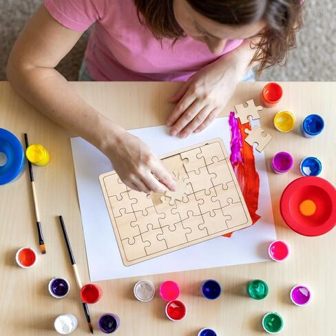 Deekin 30 Sheets Unfinished Wood Blank Puzzles Customizable Blank Wooden Pieces Freeform Things to Paint, Write and Draw On, Wooden Jigsaw Puzzles for Kids DIY Craft, 8.9 x 5.9 Inch in Saudi Arabia