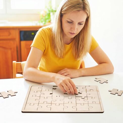 Deekin 30 Sheets Unfinished Wood Blank Puzzles Customizable Blank Wooden Pieces Freeform Things to Paint, Write and Draw On, Wooden Jigsaw Puzzles for Kids DIY Craft, 8.9 x 5.9 Inch in Saudi Arabia