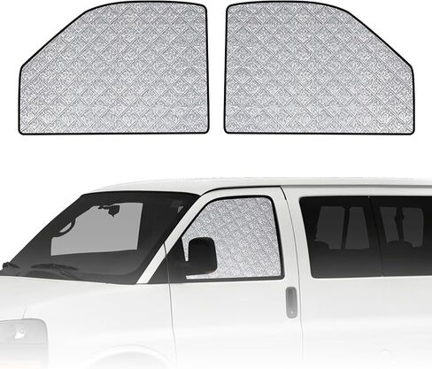 مظلة شمسية للنافذة الأمامية مخصصة لسيارة GMC Savana/Chevrolet Express Cargo Van 1996-2025، قطعتان من واقي الشمس للنافذة القابلة للطي للنوافذ الجانبية والستائر الشمسية المتكيفة مع السيارات in Kuwait