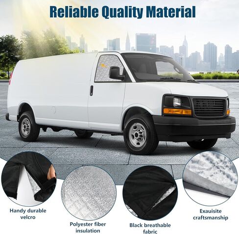 مظلة شمسية للنافذة الأمامية مخصصة لسيارة GMC Savana/Chevrolet Express Cargo Van 1996-2025، قطعتان من واقي الشمس للنافذة القابلة للطي للنوافذ الجانبية والستائر الشمسية المتكيفة مع السيارات in Kuwait