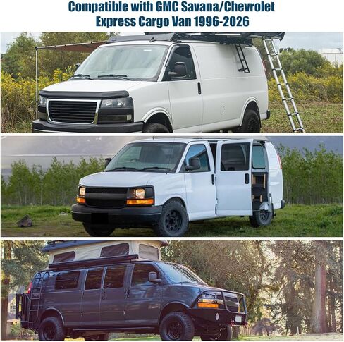 مظلة شمسية للنافذة الأمامية مخصصة لسيارة GMC Savana/Chevrolet Express Cargo Van 1996-2025، قطعتان من واقي الشمس للنافذة القابلة للطي للنوافذ الجانبية والستائر الشمسية المتكيفة مع السيارات in Kuwait