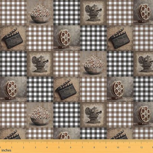 Feelyou Hand Drawn Cinema Print Fabric by The Yard Vintage Movie Upholstery Fabric Film Reel Indoor Decor for DIY Sewing Craft Projects White Line Art Movie 1 Yard Soft Flannel in Saudi Arabia