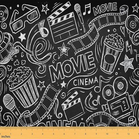 قماش مطبوع سينمائي مرسومة يدويًا من The Yard، نسيج تنجيد فيلم عتيق، بكرة فيلم ديكور داخلي لمشاريع الخياطة اليدوية، فيلم فني بالخط الأبيض، 1 ياردة من الفلانيل الناعم in Kuwait
