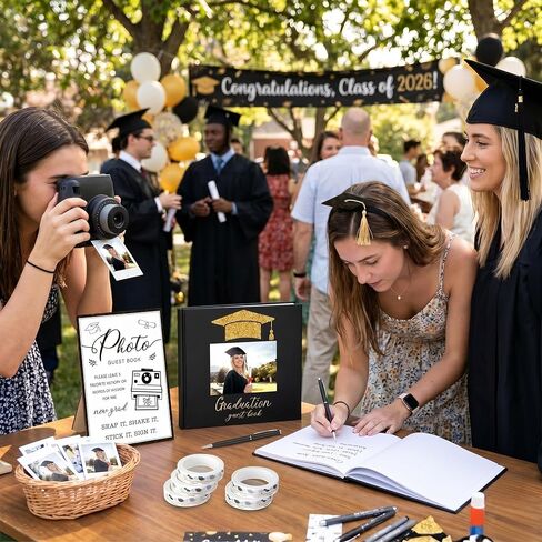 2025 Graduation Guest Book Set with Graduation Photo Guest Book Sign with Stand Graduation Guest Book Graduation Washi Tape Signature Pen for Graduation Party Supplies Favors Gifts in Kuwait