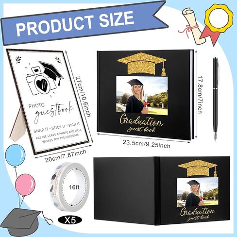2025 Graduation Guest Book Set with Graduation Photo Guest Book Sign with Stand Graduation Guest Book Graduation Washi Tape Signature Pen for Graduation Party Supplies Favors Gifts in Kuwait