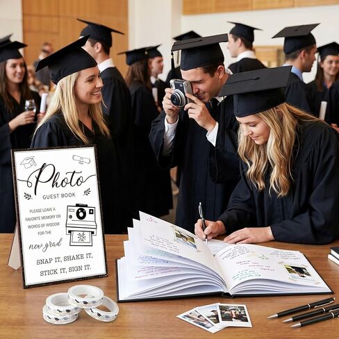 2025 Graduation Guest Book Set with Graduation Photo Guest Book Sign with Stand Graduation Guest Book Graduation Washi Tape Signature Pen for Graduation Party Supplies Favors Gifts in Kuwait
