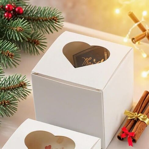 10 Pack Heart Christmas Candy Boxes, Mini Kraft Paper Gifts Wrapping Box, Valentine's Day Wedding Bridal Shower Birthday Party Cookie Sweet Jewelry Small Presents Box in Kuwait