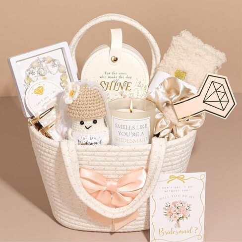 Maid of Honor Gift Box Set, Bridesmaid Proposal Gifts with Bow Tote Bag, Jewelry Box, Bracelet, Bridal Party Gift for Maid of Honor with Scrunchie, Hair Clips, Will You Be My Bridesmaid in Saudi Arabia