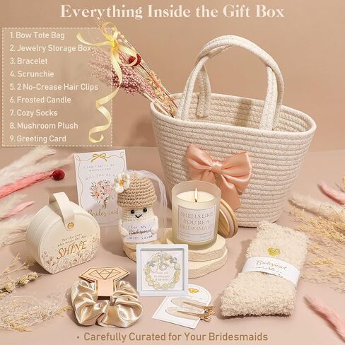 Maid of Honor Gift Box Set, Bridesmaid Proposal Gifts with Bow Tote Bag, Jewelry Box, Bracelet, Bridal Party Gift for Maid of Honor with Scrunchie, Hair Clips, Will You Be My Bridesmaid in Saudi Arabia