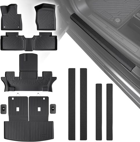 سجادات أرضية TAPTES لملحقات مقاعد Ford Explorer 6 لعام 2020-2026، وبطانات أرضية لسيارات الدفع الرباعي لجميع الأحوال الجوية، وحصيرة شحن مع حصيرة مسند الظهر وواقيات عتبة الباب لسيارة Ford Explorer 6 Passenger 2026 2025 2024-2020 in Kuwait