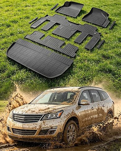 سجادات أرضية لسيارة Chevy Traverse 2009-2017، حماية كاملة لبطانات شحن السيارة شديدة التحمل، ملحقات داخلية للسيارات مضادة للانزلاق ومقاومة للماء 2010 2011 2012 2013 2014 2015 2016 in Kuwait