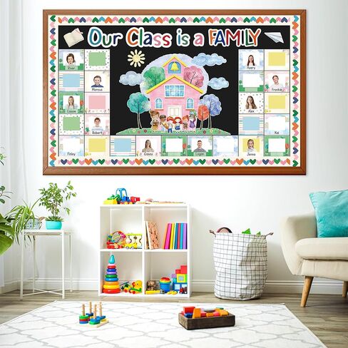 Our Class is a Family Bulletin Board Decoration Set DIY Picture Frames Classroom Bulletin Board Decorations Back to School Photo Frame Cutouts for School Classroom Chalkboard Door Decor in Saudi Arabia
