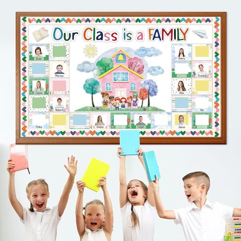 Our Class is a Family Bulletin Board Decoration Set DIY Picture Frames Classroom Bulletin Board Decorations Back to School Photo Frame Cutouts for School Classroom Chalkboard Door Decor in Saudi Arabia