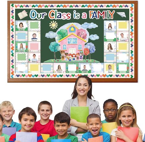 Our Class is a Family Bulletin Board Decoration Set DIY Picture Frames Classroom Bulletin Board Decorations Back to School Photo Frame Cutouts for School Classroom Chalkboard Door Decor in Saudi Arabia
