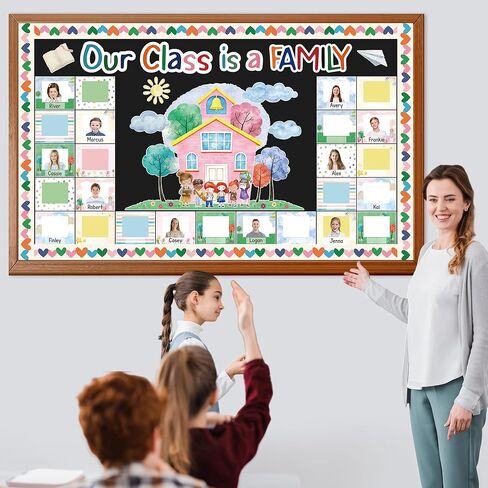 Our Class is a Family Bulletin Board Decoration Set DIY Picture Frames Classroom Bulletin Board Decorations Back to School Photo Frame Cutouts for School Classroom Chalkboard Door Decor in Saudi Arabia