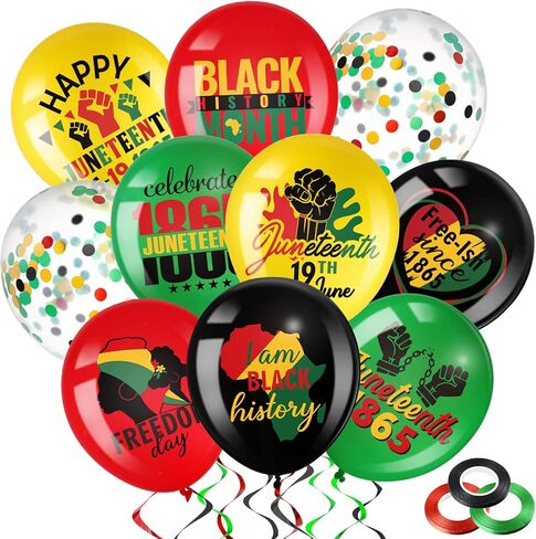 Cinrobiye 45 Pcs Happy Juneteenth Balloons,Freedom Day Black Patriotic Party Decoration Latex Balloons,Africa Afro American Independence Day Party Supplies for 1865 June 19th Black History Party in Kuwait