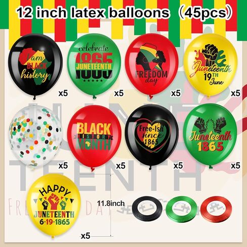 Cinrobiye 45 Pcs Happy Juneteenth Balloons,Freedom Day Black Patriotic Party Decoration Latex Balloons,Africa Afro American Independence Day Party Supplies for 1865 June 19th Black History Party in Kuwait