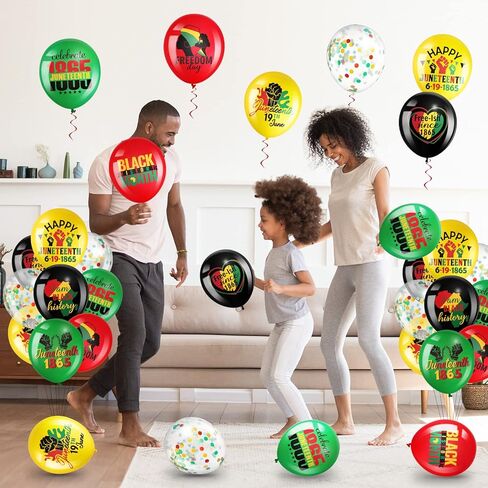 Cinrobiye 45 Pcs Happy Juneteenth Balloons,Freedom Day Black Patriotic Party Decoration Latex Balloons,Africa Afro American Independence Day Party Supplies for 1865 June 19th Black History Party in Kuwait