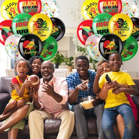 Cinrobiye 45 Pcs Happy Juneteenth Balloons,Freedom Day Black Patriotic Party Decoration Latex Balloons,Africa Afro American Independence Day Party Supplies for 1865 June 19th Black History Party in Kuwait