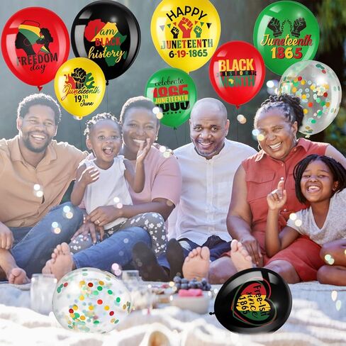 Cinrobiye 45 Pcs Happy Juneteenth Balloons,Freedom Day Black Patriotic Party Decoration Latex Balloons,Africa Afro American Independence Day Party Supplies for 1865 June 19th Black History Party in Kuwait