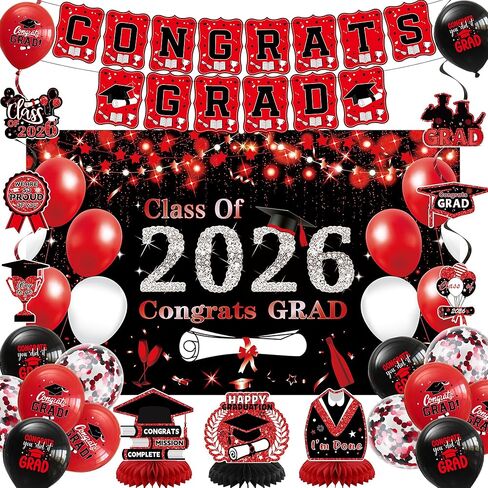 DARUNAXY Orange Graduation Party Decorations, Black Orange Class of 2026 Graduation Banner, 2026 Congrats Grad Honeycomb Hanging Swirl Confetti Balloon Congratulations Graduates Party Supplies(25PC) in Saudi Arabia