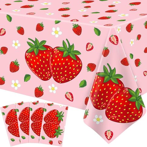 4 Pack Pink Strawberry Table Cloth Strawberry Birthday Decorations Berry Sweet One Table Covers for Strawberry Party Decoration Berry Sweet Baby Shower Party Supplies 51X86IN in Saudi Arabia