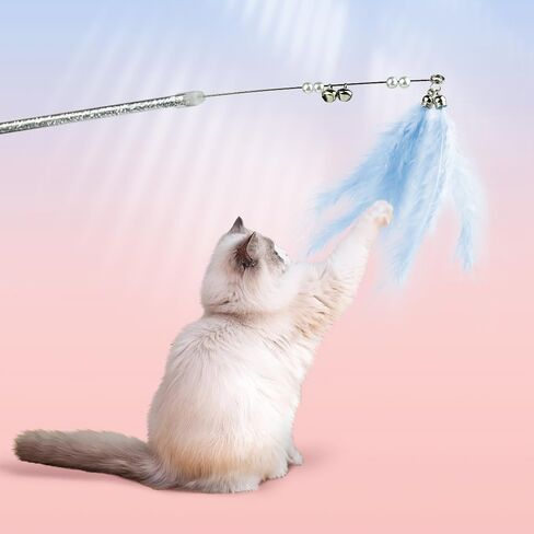 Cat Wand Toys, 5Pcs Interactive Kitten Toys Cat Feather Toys for Bored Indoor Cats, Cat Teaser Wand with Bell, Grey in Saudi Arabia