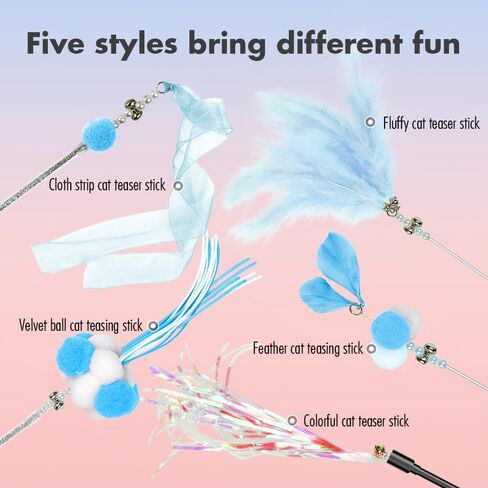 Cat Wand Toys, 5Pcs Interactive Kitten Toys Cat Feather Toys for Bored Indoor Cats, Cat Teaser Wand with Bell, Grey in Saudi Arabia