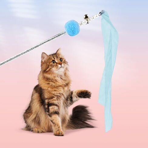Cat Wand Toys, 5Pcs Interactive Kitten Toys Cat Feather Toys for Bored Indoor Cats, Cat Teaser Wand with Bell, Grey in Saudi Arabia
